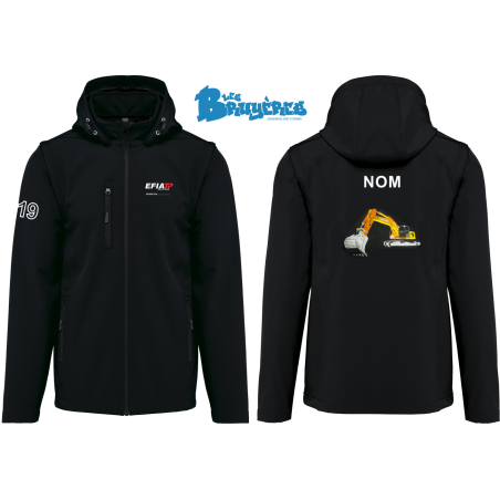 Pack Veste Softshell   NOIRE Manches et Capuche Amovibles avec Personnalisations en Broderie